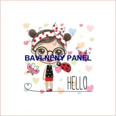 Holčička s brýlemi HELLO s beruškou 39x39cm bavlněné plátno panel