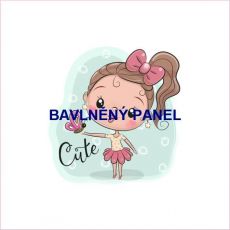 Holčička s culíkem a mašličkou s motýlkem CUTE na mentolu s bílými kroužky panel 29x28cm teplákovina