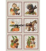 Farmářské podzimní motivy v obrázcích s rámečky na šedo béžové bavlněné plátno panel 36x52cm 1.