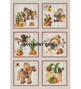 Farmářské podzimní motivy v obrázcích s rámečky na šedo béžové bavlněné plátno panel 36x52cm 2.