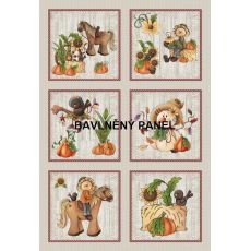 Farmářské podzimní motivy v obrázcích s rámečky na šedo béžové bavlněné plátno panel 36x52cm 2.
