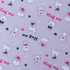 Medvídci s otisky tlapek a hvězdičkami HUG ME na šedé 100% bavlněný úplet