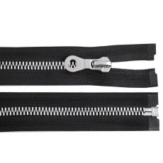 Zip kostěný 60cm černý se stříbrnými zoubky