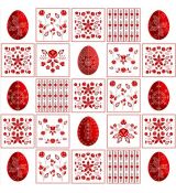 Velikonoční vajíčka, vzory červené dekorační látka 