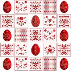 Velikonoční vajíčka, vzory červené dekorační látka 